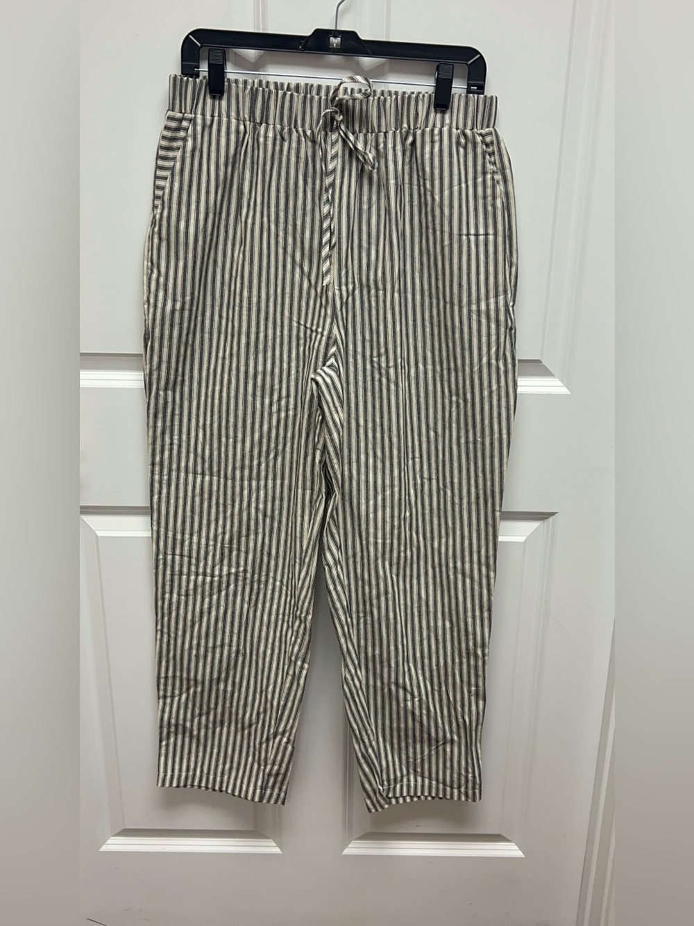 Casual Cream and Blue Striped Drawstring Pants Size XL
